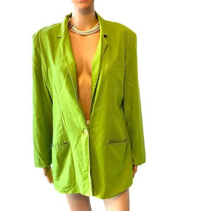 J.R.T Linen Cotton Blend Light Green One Button Suit Blazer Women 8 Pockets